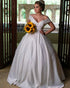 Popular Satin Ball Gown Wedding Dress with Lace Appliques Off The Shoulder 2019 Bridal Gowns